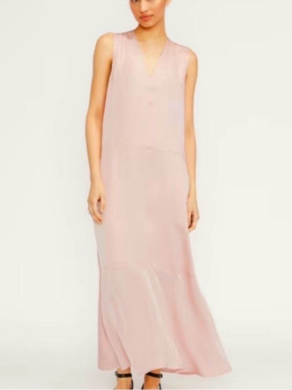 Everlane Sleeveless V-Neck Maxi Dress in Light PinkSatin Size Large